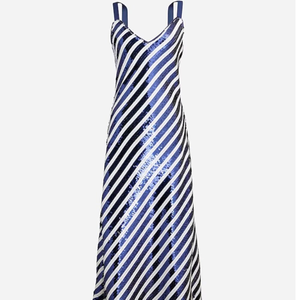 J. Crew Collection - Gwyneth Stripe Dress in Navy & White Sequin Sz 4